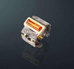 Кольцо с янтарем янтарь к-91131027: золотистый жемчуг, серебро 925°